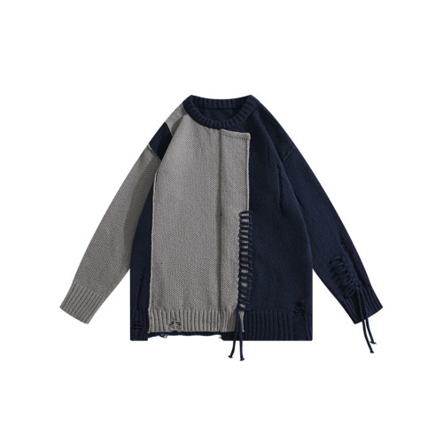 BOYUE帛躍美式小衆不規則拼接毛衣撞色手工編織個性針織衫男女潮