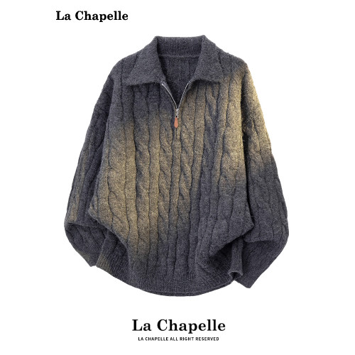 拉夏貝爾復古麻花紋半拉鍊毛衣男士秋冬季慵懶風套頭針織衫綿羊毛