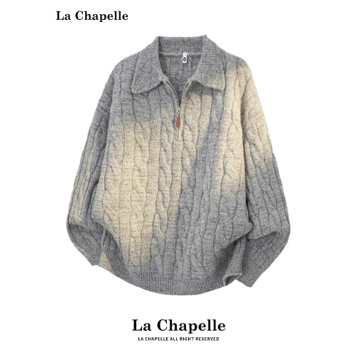 拉夏貝爾復古麻花紋半拉鍊毛衣男士秋冬季慵懶風套頭針織衫綿羊毛