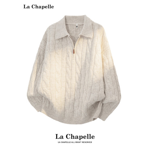 拉夏貝爾復古麻花紋半拉鍊毛衣男士秋冬季慵懶風套頭針織衫綿羊毛