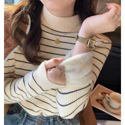 條紋毛衣女秋冬新款2025爆款內搭加厚一體絨打底衫半高領保暖上衣