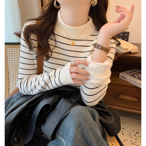 條紋毛衣女秋冬新款2025爆款內搭加厚一體絨打底衫半高領保暖上衣 條紋毛衣女秋冬新款2025爆款內搭加厚一體絨打底衫半高領保暖上衣
