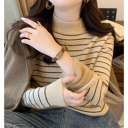 條紋毛衣女秋冬新款2025爆款內搭加厚一體絨打底衫半高領保暖上衣 條紋毛衣女秋冬新款2025爆款內搭加厚一體絨打底衫半高領保暖上衣
