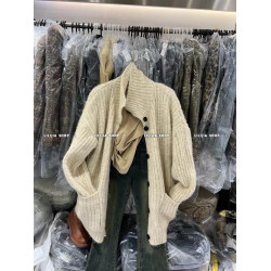 韓國東大門2025秋冬款寬松慵懶風針織開衫高級感高領加厚毛衣外套