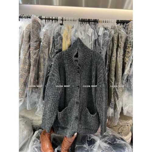 韓國東大門2025秋冬款寬松慵懶風針織開衫高級感高領加厚毛衣外套 韓國東大門2025秋冬款寬松慵懶風針織開衫高級感高領加厚毛衣外套