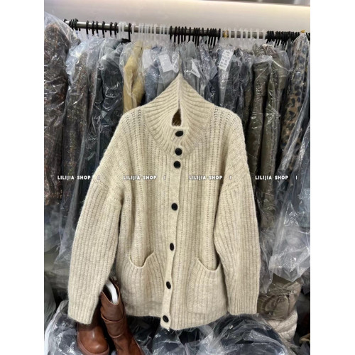 韓國東大門2025秋冬款寬松慵懶風針織開衫高級感高領加厚毛衣外套 韓國東大門2025秋冬款寬松慵懶風針織開衫高級感高領加厚毛衣外套