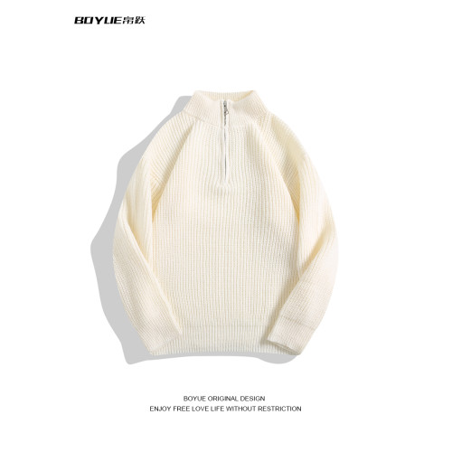 BOYUE帛躍韓版半拉鍊cleanfit純色針織衫學生休閒情侶打底毛衣男
