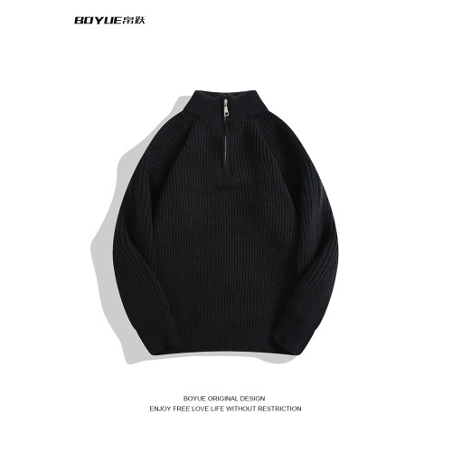 BOYUE帛躍韓版半拉鍊cleanfit純色針織衫學生休閒情侶打底毛衣男