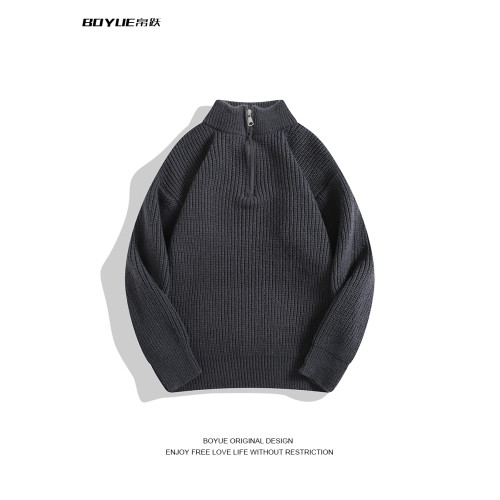 BOYUE帛躍韓版半拉鍊cleanfit純色針織衫學生休閒情侶打底毛衣男
