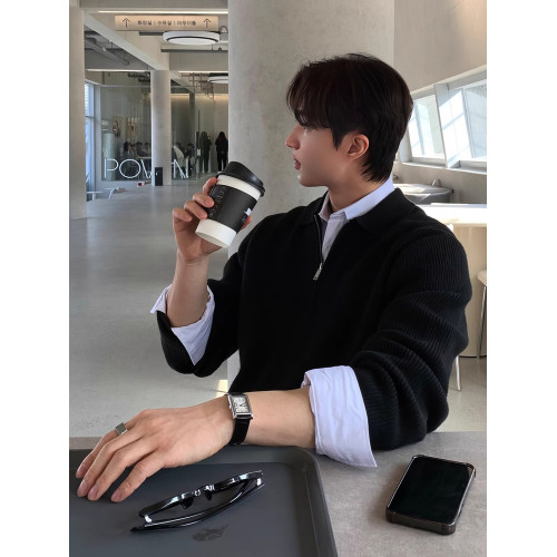 韓版高級感cleanfit半拉鍊毛衣男春秋季休閒寬松針織POLO領外套潮