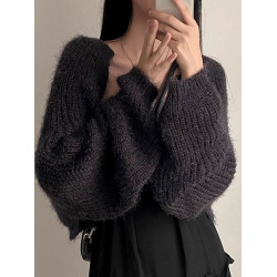 法式小香風黑色水貂絨毛衣披肩外套女春秋寬松針織開衫外搭小坎肩