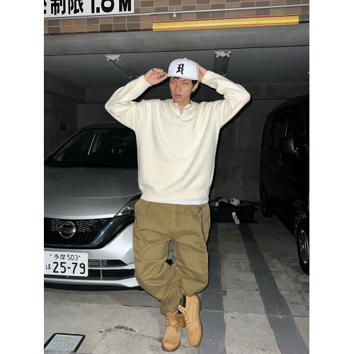 富士見 美式小V領針織毛衣男寬松秋冬慵懶風純色百搭上衣外套潮流