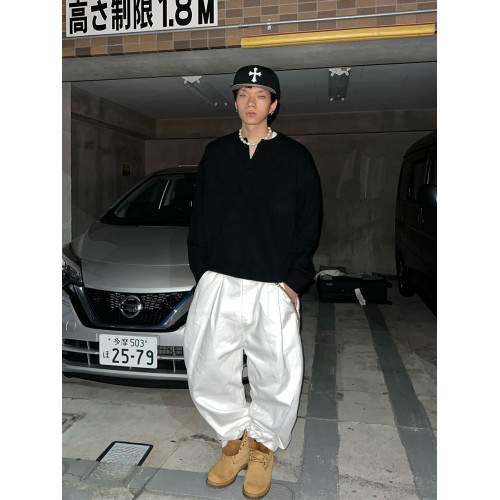 富士見 美式小V領針織毛衣男寬松秋冬慵懶風純色百搭上衣外套潮流