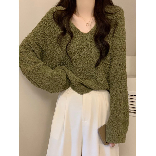 慵懶風V領針織毛衣女春秋季外穿寬松顯瘦套頭百搭長袖上衣小個子 慵懶風V領針織毛衣女春秋季外穿寬松顯瘦套頭百搭長袖上衣小個子