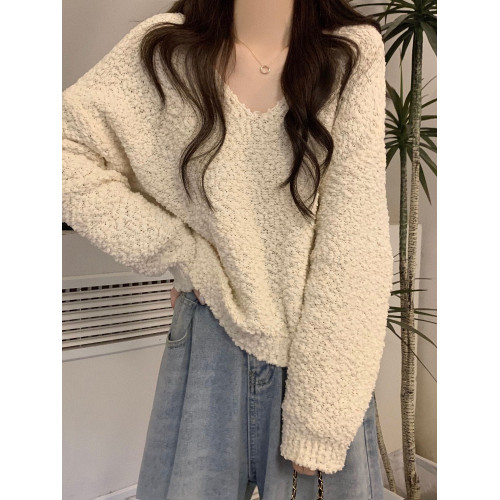 慵懶風V領針織毛衣女春秋季外穿寬松顯瘦套頭百搭長袖上衣小個子 慵懶風V領針織毛衣女春秋季外穿寬松顯瘦套頭百搭長袖上衣小個子