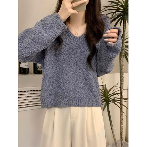 慵懶風V領針織毛衣女春秋季外穿寬松顯瘦套頭百搭長袖上衣小個子 慵懶風V領針織毛衣女春秋季外穿寬松顯瘦套頭百搭長袖上衣小個子