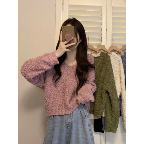 慵懶風V領針織毛衣女春秋季外穿寬松顯瘦套頭百搭長袖上衣小個子 慵懶風V領針織毛衣女春秋季外穿寬松顯瘦套頭百搭長袖上衣小個子