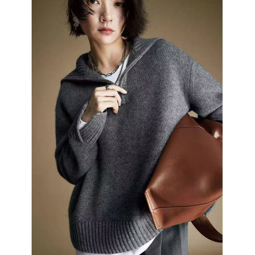 慵懶風秋冬半拉鍊毛衣女士百搭翻領寬松外穿大碼羊毛針織衫上衣厚 慵懶風秋冬半拉鍊毛衣女士百搭翻領寬松外穿大碼羊毛針織衫上衣厚