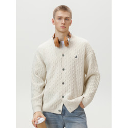 潮牌質感刺綉開衫毛衣男秋冬新款重磅加厚肌理針織衫復古圓領外套