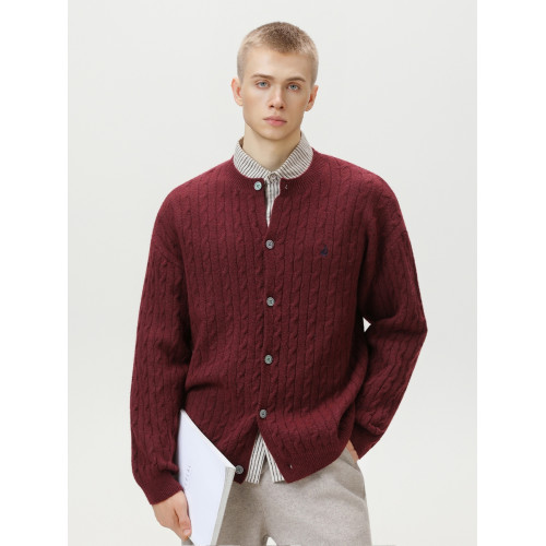 潮牌質感刺綉開衫毛衣男秋冬新款重磅加厚肌理針織衫復古圓領外套