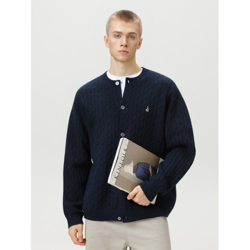 潮牌質感刺綉開衫毛衣男秋冬新款重磅加厚肌理針織衫復古圓領外套