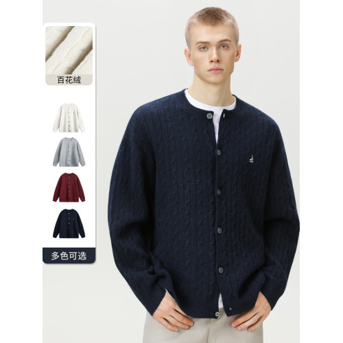 潮牌質感刺綉開衫毛衣男秋冬新款重磅加厚肌理針織衫復古圓領外套