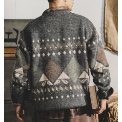 美式經典傳統復古毛衣男秋冬潮牌寬松休閒秋季民族風針織衫外套男