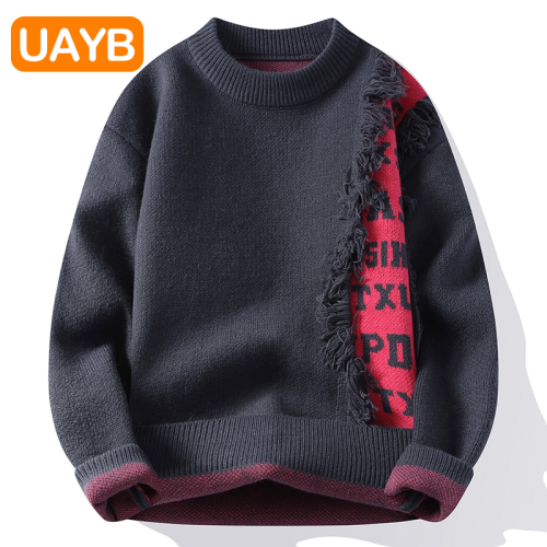 2025新款港風針織衫男秋冬季潮牌休閒毛衣寬鬆圓領青少年套頭線衣