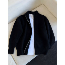 黑色雙拉鍊針織外套男秋冬高級感慵懶風毛衣cleanfit美式立領夾克