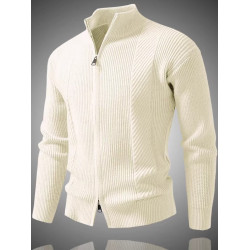 秋冬新款簡約純色立領針織開衫男潮流休閒保暖條紋毛衣外套毛線衣