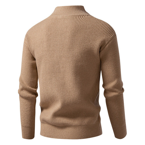 秋冬新款簡約純色立領針織開衫男潮流休閒保暖條紋毛衣外套毛線衣