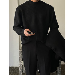 Bcvvlcvv 半高領毛衣男秋冬款百搭寬松針織衫純色高級感打底衫