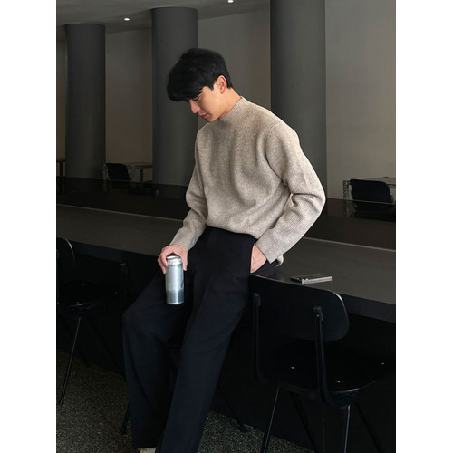 Bcvvlcvv 半高領毛衣男秋冬款百搭寬松針織衫純色高級感打底衫