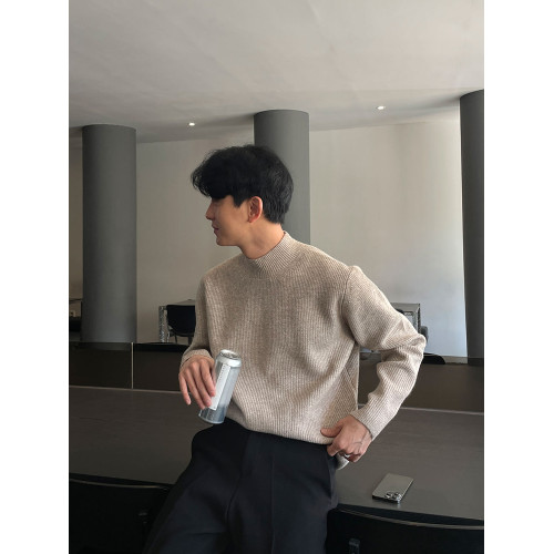 Bcvvlcvv 半高領毛衣男秋冬款百搭寬松針織衫純色高級感打底衫