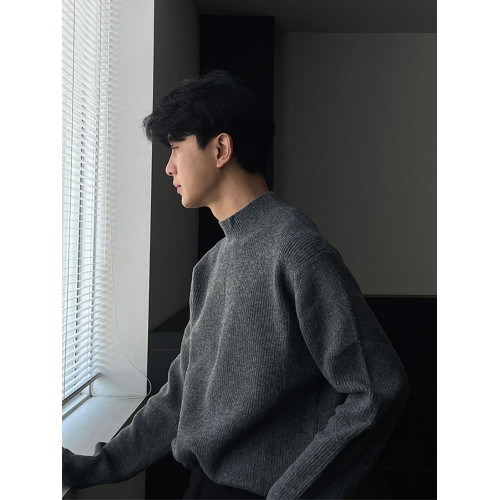 Bcvvlcvv 半高領毛衣男秋冬款百搭寬松針織衫純色高級感打底衫