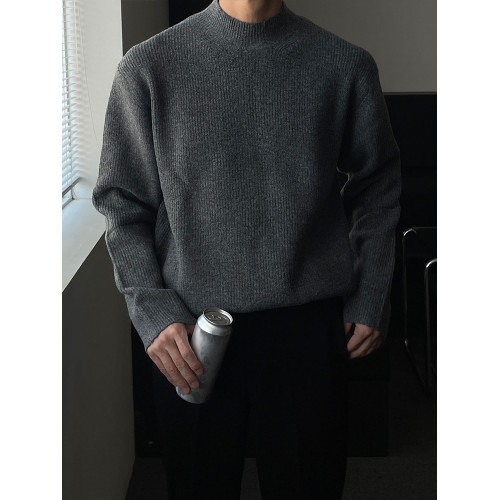 Bcvvlcvv 半高領毛衣男秋冬款百搭寬松針織衫純色高級感打底衫