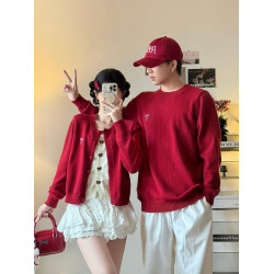 氛圍感情侶裝毛衣秋冬本命跨年紅色訂婚假兩件針織衫一長一短上衣