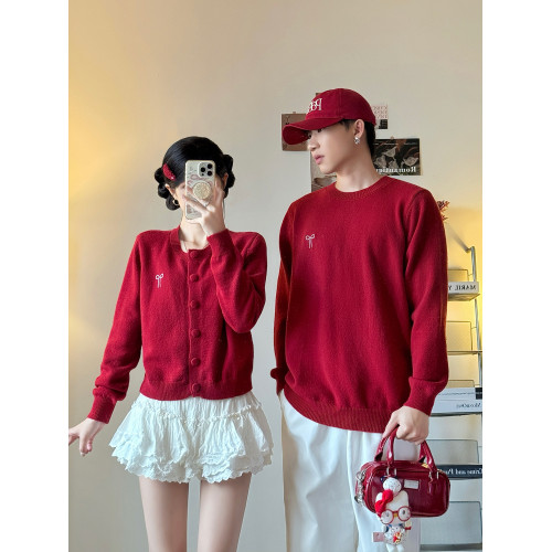 氛圍感情侶裝毛衣秋冬本命跨年紅色訂婚假兩件針織衫一長一短上衣