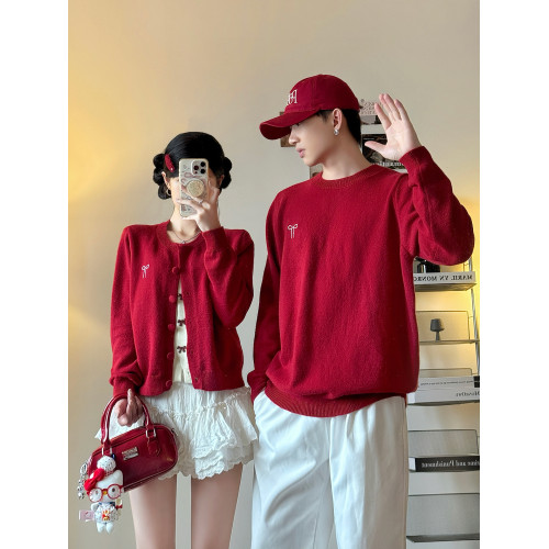 氛圍感情侶裝毛衣秋冬本命跨年紅色訂婚假兩件針織衫一長一短上衣