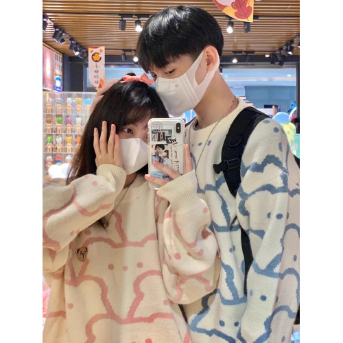 日系情侶毛衣男秋冬季復古慵嬾風2023年新款設計感小衆chic針織衫