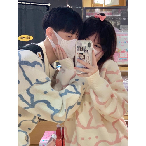 日系情侶毛衣男秋冬季復古慵嬾風2023年新款設計感小衆chic針織衫