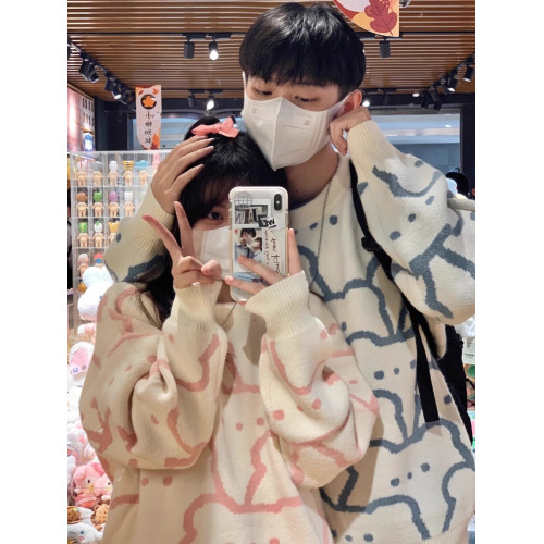 日系情侶毛衣男秋冬季復古慵嬾風2023年新款設計感小衆chic針織衫