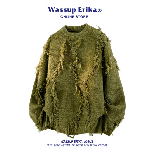 WASSUP ERIKA美式慵懶流蘇圓領針織衫男女款潮牌高級感長袖毛線衣 WASSUP ERIKA美式慵懶流蘇圓領針織衫男女款潮牌高級感長袖毛線衣