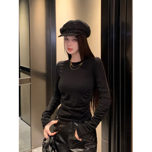 聖誕節過年新年戰袍紅色褶皺毛衣女秋冬季修身內搭針織打底衫上衣