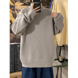 黑色半高領毛衣男生冬季加絨加厚極簡風軟糯慵嬾內搭打底針織毛衫