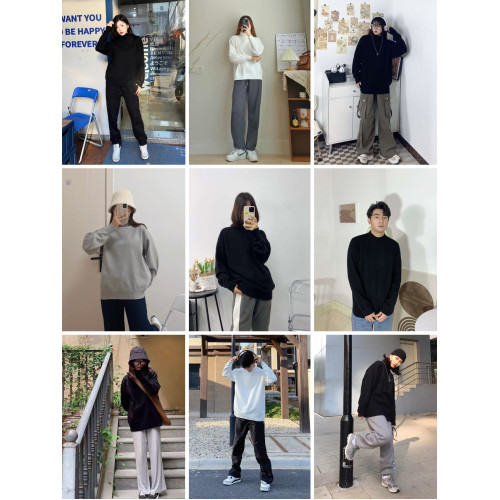 黑色半高領毛衣男生冬季加絨加厚極簡風軟糯慵嬾內搭打底針織毛衫