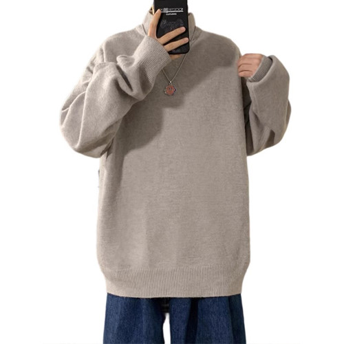 黑色半高領毛衣男生冬季加絨加厚極簡風軟糯慵嬾內搭打底針織毛衫