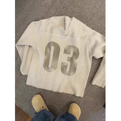 米灰色做舊V領針織外套潮牌美式復古打底衫設計感ins慵嬾紋理毛衣