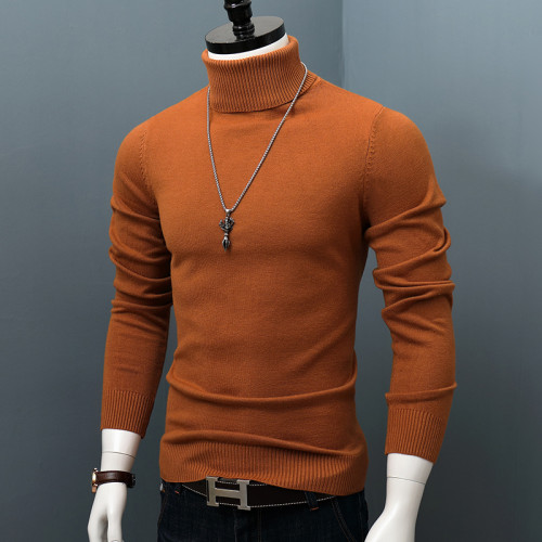 高領毛衣男士秋冬厚款內搭純色修身打底羊絨衫韓版套頭保暖針織衫