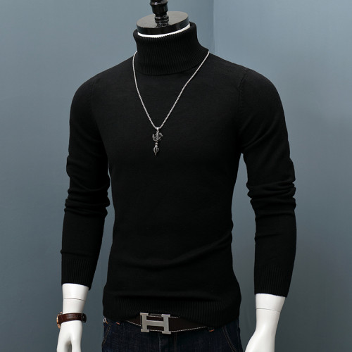 高領毛衣男士秋冬厚款內搭純色修身打底羊絨衫韓版套頭保暖針織衫